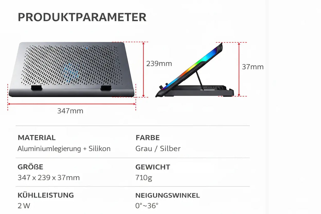 Laptop Cooling Stand mit RGB & Lüfter – Höhenverstellbar Laptop Ständer für Gaming & Büro – AeroBase Quality-Office-Products