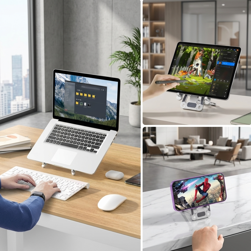 3‑in‑1 Universalhalter – Laptop, Tablet & Smartphone Ständer – Höhenverstellbar & Aluminium – FlexStand Pro Quality-Office-Products